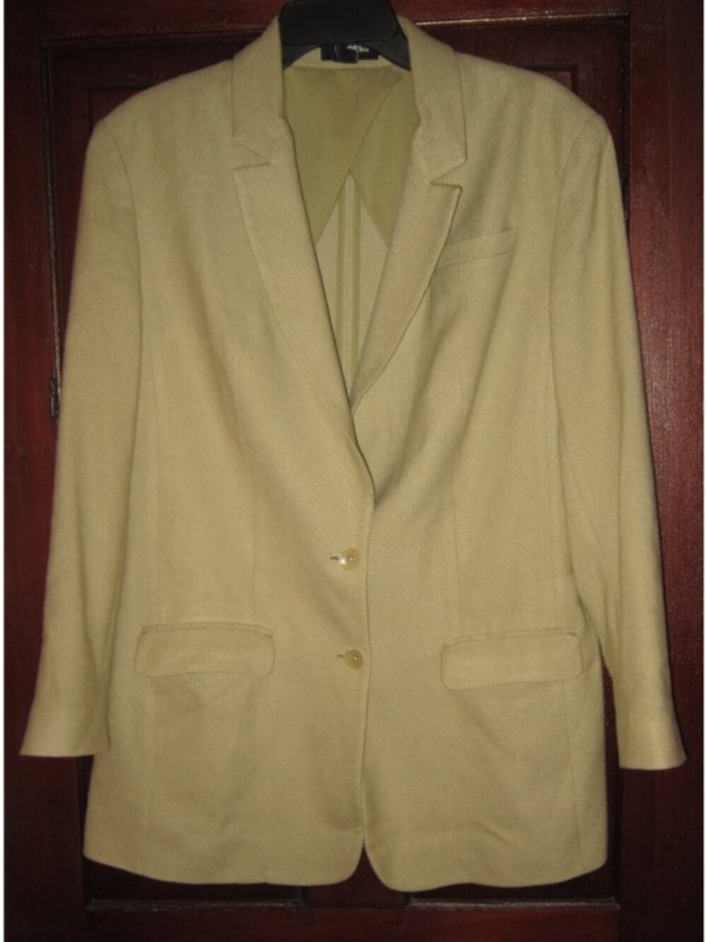 Express S Oversized Boyfriend Blazer Jacket Longline Linen Blend Beige Pockets